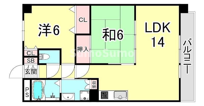 シェリール苦楽園I(2LDK/2階)の間取り写真
