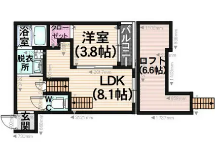 レインボウ南福岡(1LDK/1階)の間取り写真