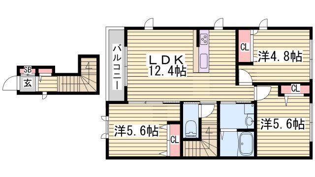 カーサ・トレス A(3LDK/2階)の間取り写真