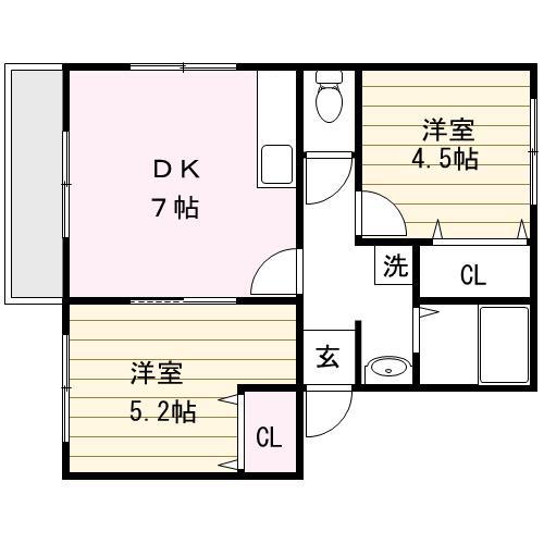 シャンティ(2DK/1階)の間取り写真