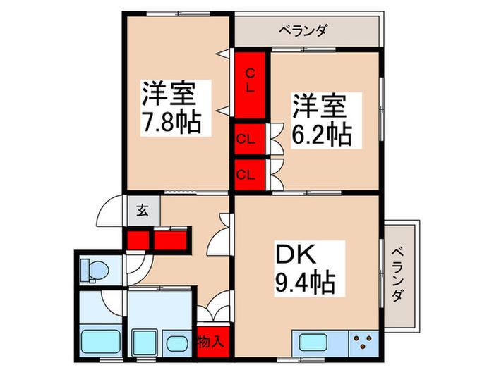 柏の葉マンション(2DK/1階)の間取り写真
