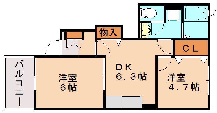 サニーフォーリスト(2DK/1階)の間取り写真