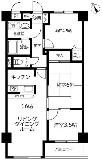 ライオンズマンション相模原第10(2SLDK/4階)の間取り写真