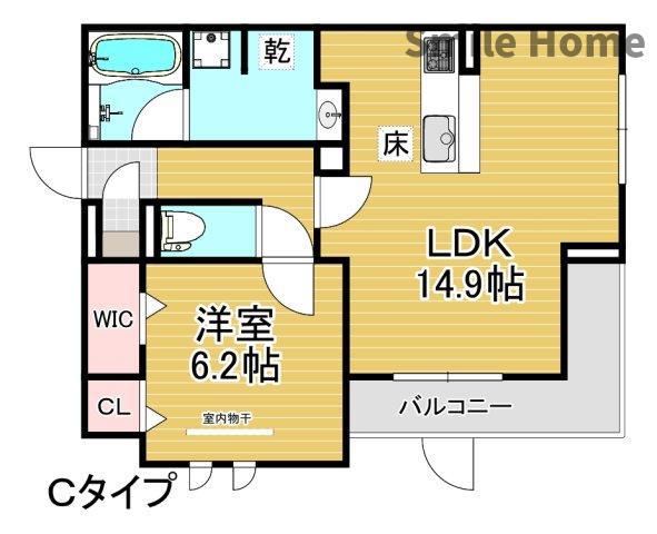 クラシスト東粉浜ウエスト(1LDK/3階)の間取り写真