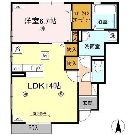 HAPPINESSくにしろ B棟(1LDK/1階)の間取り写真