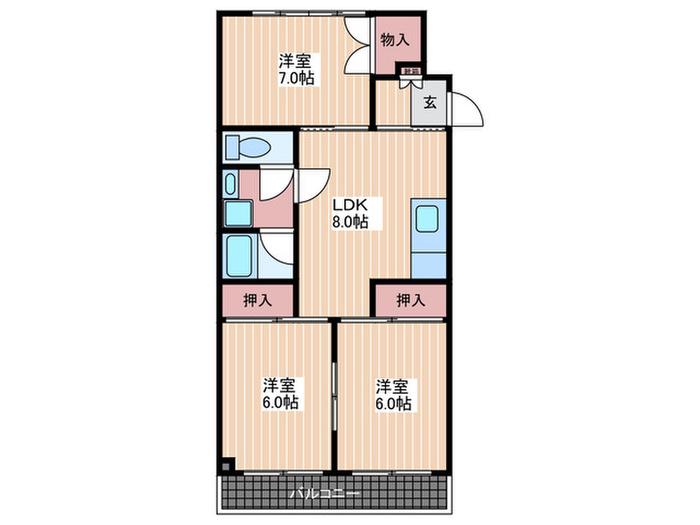 御堂コータス(3LDK/4階)の間取り写真