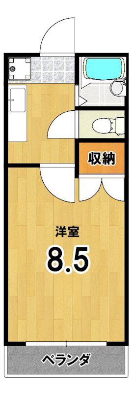 銀頂ハイツ(1K/2階)の間取り写真