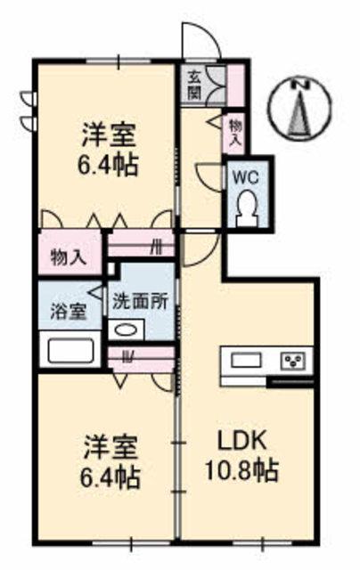 シャーメゾン ラ・フレーズ C棟(2LDK/1階)の間取り写真