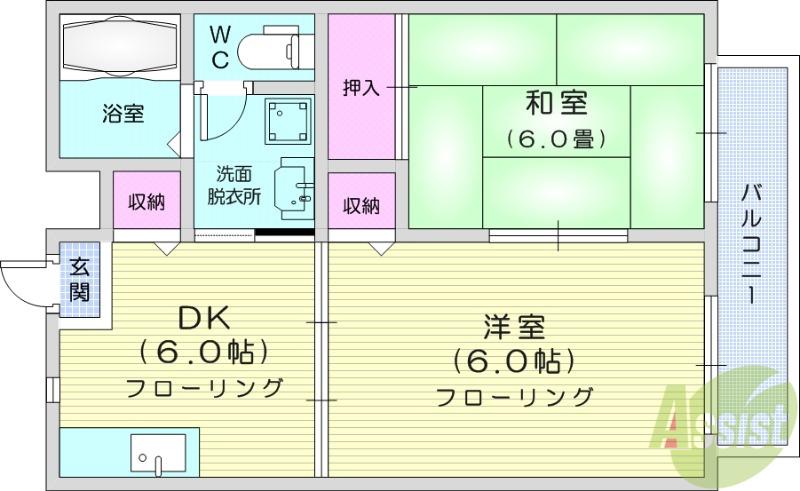 ビューシティ泉 Ⅵ(2DK/1階)の間取り写真