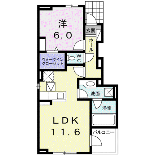 エスポワ一ル D(1LDK/1階)の間取り写真
