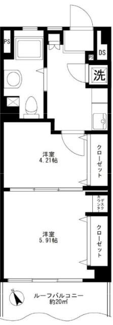ドメス蒲田(2K/3階)の間取り写真