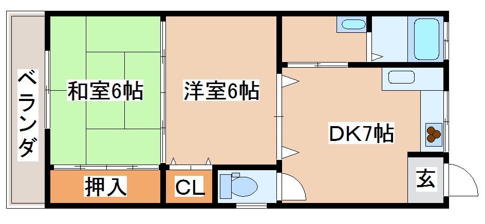 ハイツイースト須磨(2DK/2階)の間取り写真