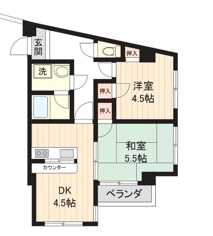 BRIGHT HILLS調布(2DK/3階)の間取り写真