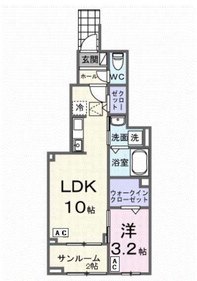 ソルジエンテ(1LDK/1階)の間取り写真