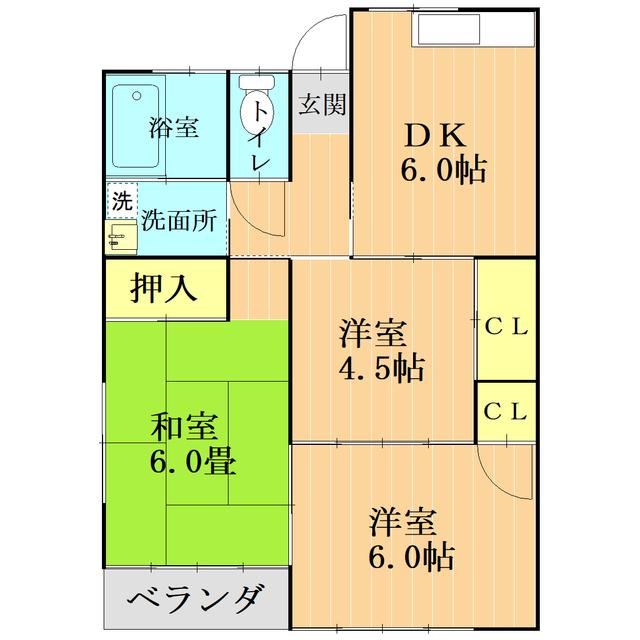 牧寺アパート(3DK/2階)の間取り写真