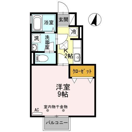 ラコルタ前九年(1K/1階)の間取り写真