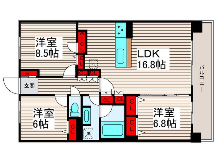 ロイヤルパークス西新井(3LDK/3階)の間取り写真