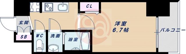 プレサンス谷町九丁目ディセオ(1K/2階)の間取り写真