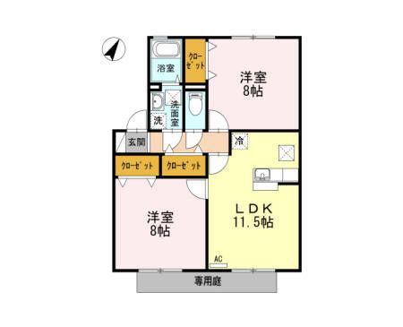 ラ・トレーフル(2LDK/1階)の間取り写真