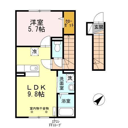 ソレア和徳B(1LDK/2階)の間取り写真