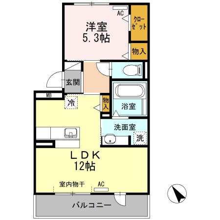 ブルームーン(1LDK/2階)の間取り写真
