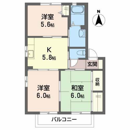 シャーメゾン八万 5番館(3K/2階)の間取り写真