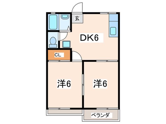 常楽ハイツ3号棟(2DK/2階)の間取り写真