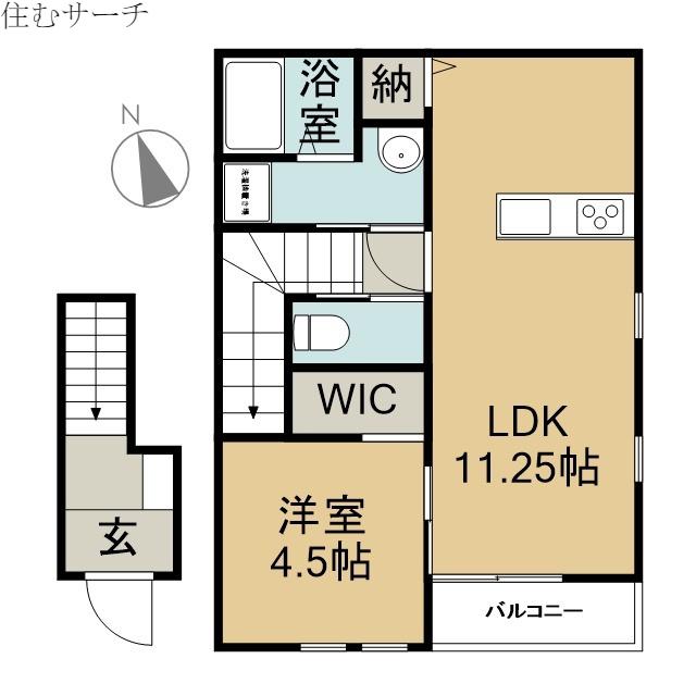 リーブルファイン東磯山(1LDK/2階)の間取り写真