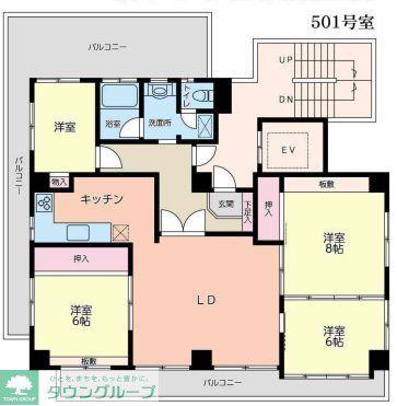 中司ビル(4LDK/5階)の間取り写真