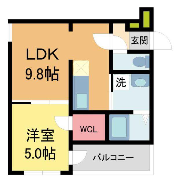 フジパレス石橋サウス(1LDK/3階)の間取り写真