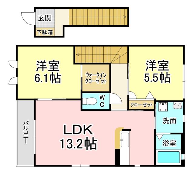 シャーメゾン朽網 B棟(2LDK/2階)の間取り写真