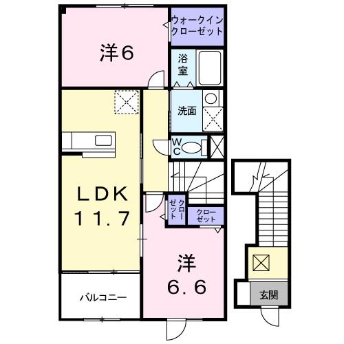グランデュールA(2LDK/2階)の間取り写真