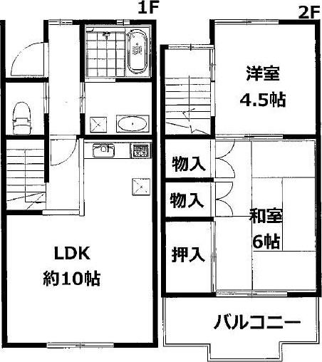 テラスハウスあしたか(2LDK/2階)の間取り写真