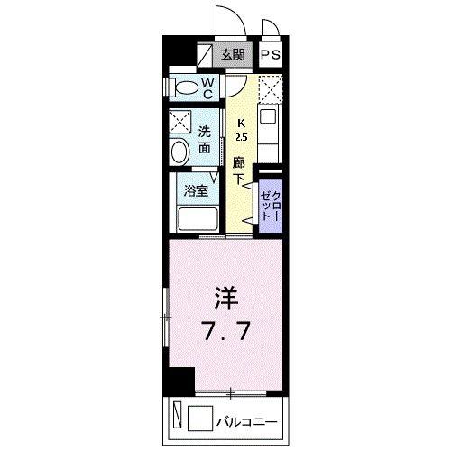 プラシード楚辺(1K/4階)の間取り写真