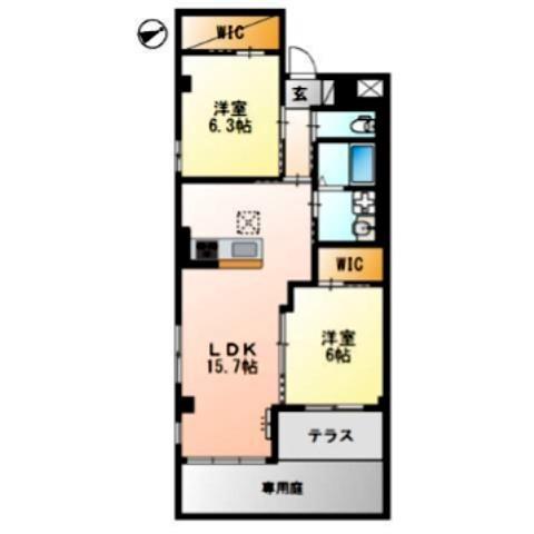 ヴィラ・ボヌール(2LDK/1階)の間取り写真