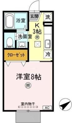 コーポジュネスB棟(1K/1階)の間取り写真