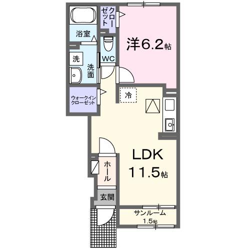 ウエスタン ヴィレッジI(1LDK/1階)の間取り写真