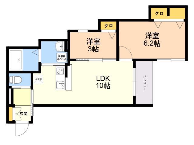 ROBOT HOME 大橋(2LDK/2階)の間取り写真