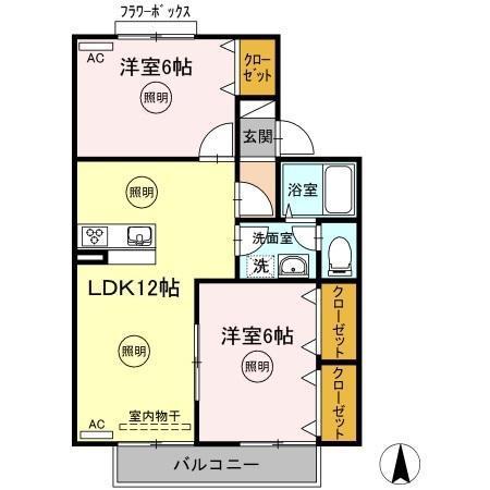 ドミール円座A・B(2LDK/2階)の間取り写真