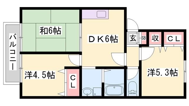ハピネスハイツ(3DK/2階)の間取り写真