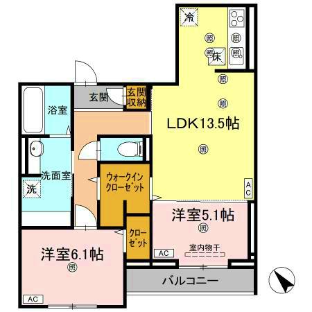 ビルゴ中吉野(2LDK/3階)の間取り写真
