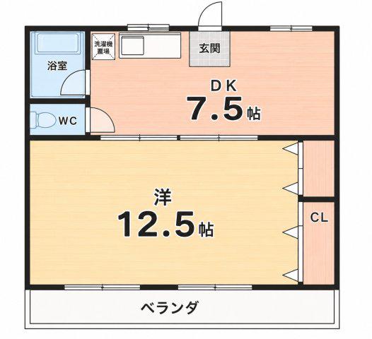 峰ビル(1DK/4階)の間取り写真