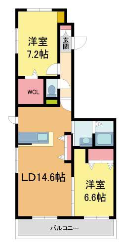 BEREO摂津本山(2LDK/3階)の間取り写真