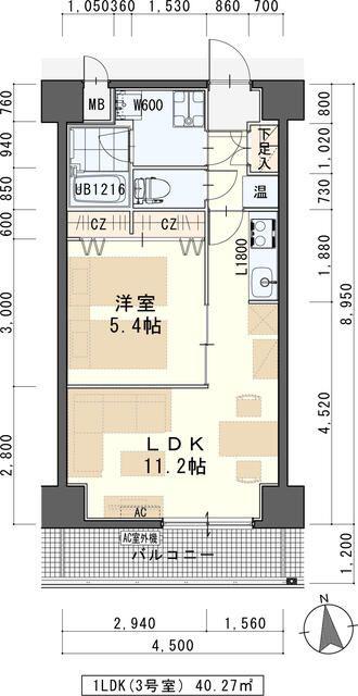 パークサイドレジデンス榴岡(1LDK/5階)の間取り写真