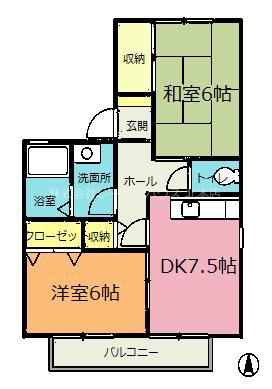 エーデル I(2DK/2階)の間取り写真