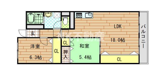 八戸ノ里第二ガーデンハイツ(2LDK/9階)の間取り写真