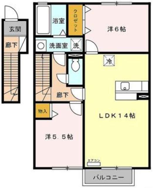 グレースセレノ小山(2LDK/2階)の間取り写真