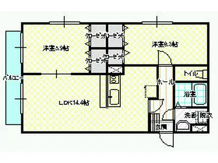 パルク若宮(2LDK/5階)の間取り写真