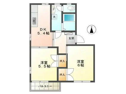 ピュア宮本Ⅲ(2DK/2階)の間取り写真