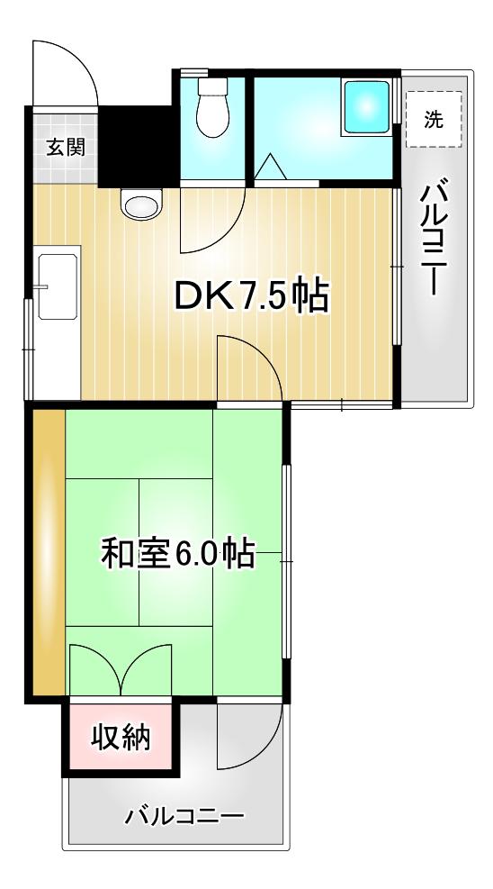 コーポカトー(1DK/3階)の間取り写真